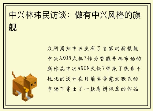 中兴林玮民访谈：做有中兴风格的旗舰