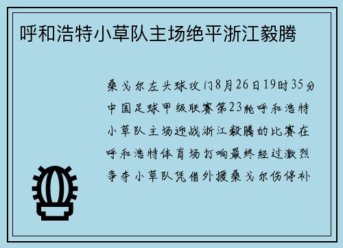 呼和浩特小草队主场绝平浙江毅腾